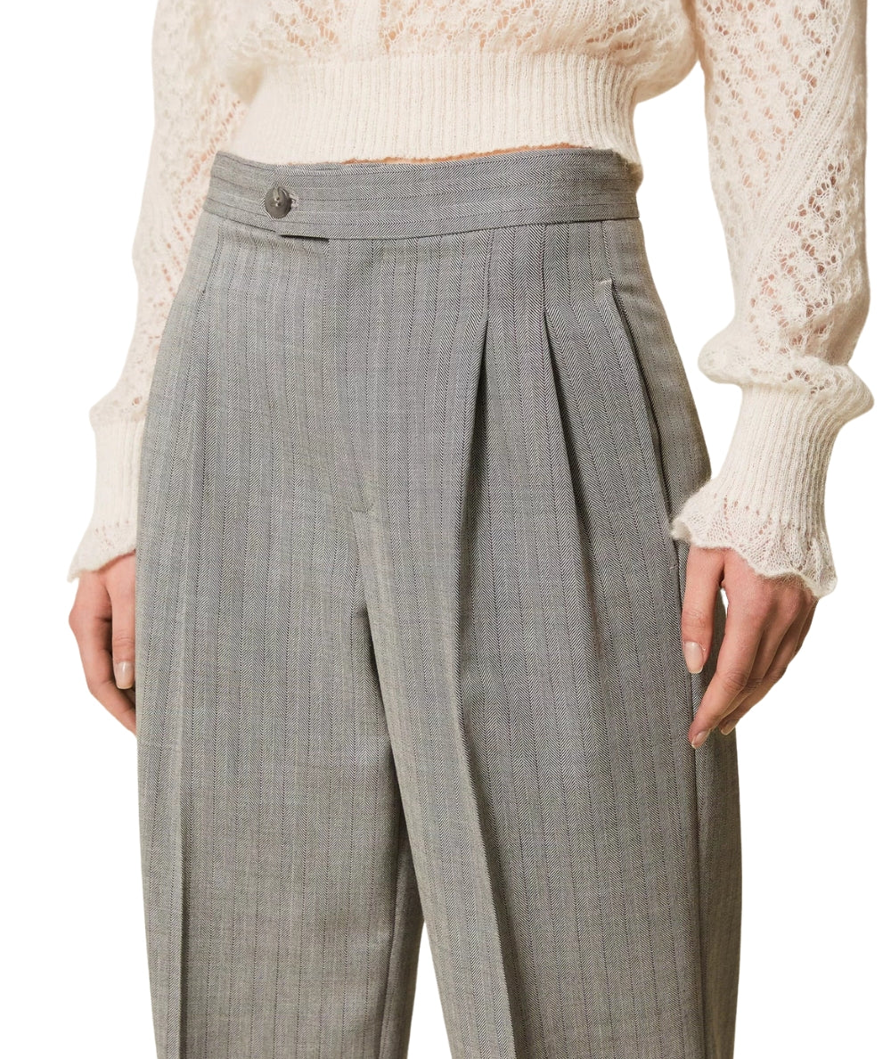 Twinset Pantalone Gessato 252TP2632 Grigio Chiaro