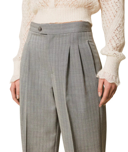 Twinset Pantalone Gessato 252TP2632 Grigio Chiaro