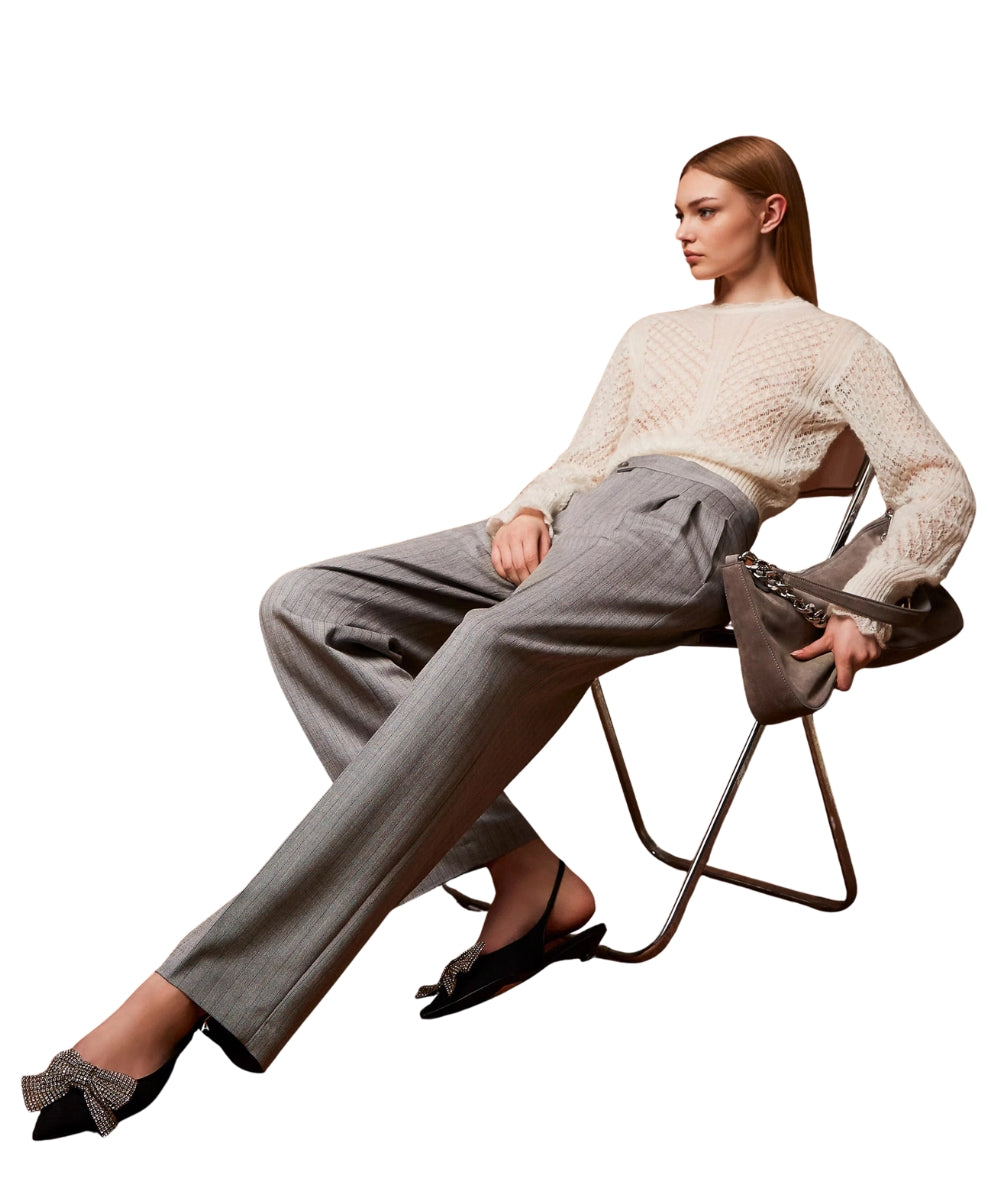 Twinset Pantalone Gessato 252TP2632 Grigio Chiaro