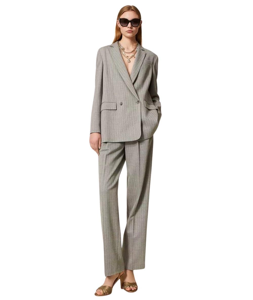 Twinset Pantalone Gessato 252TP2632 Grigio Chiaro