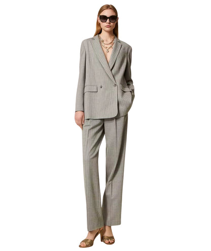 Twinset Pantalone Gessato 252TP2632 Grigio Chiaro