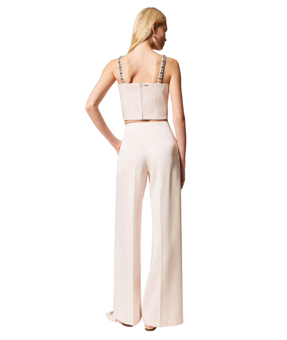 Twinset Pantalone a Palazzo in Duchesse a Gamba Larga 261TP2417 Rosa