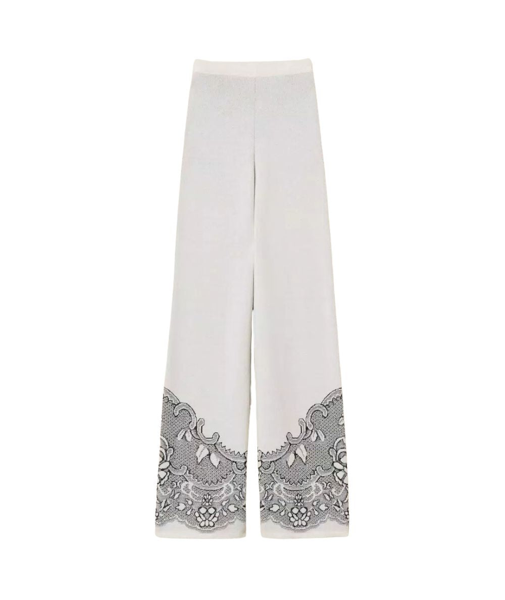Twinset Pantalone in Maglia Jacquard Effetto Pizzo 262TP3523 Bianco 