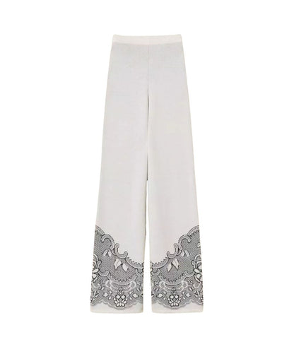 Twinset Pantalone in Maglia Jacquard Effetto Pizzo 262TP3523 Bianco 