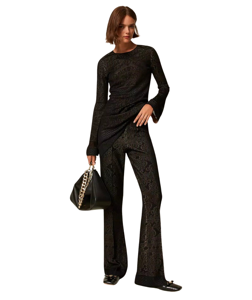 Twinset Pantalone in Maglia Traforata 252TP3383 Nero