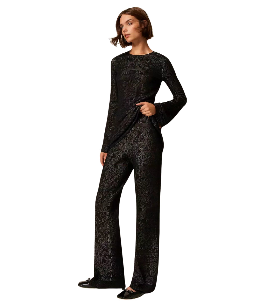 Twinset Pantalone in Maglia Traforata 252TP3383 Nero