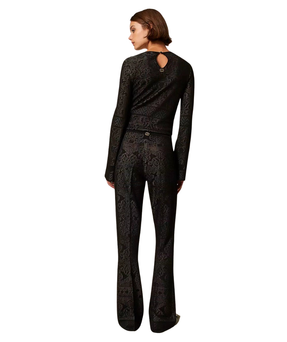 Twinset Pantalone in Maglia Traforata 252TP3383 Nero