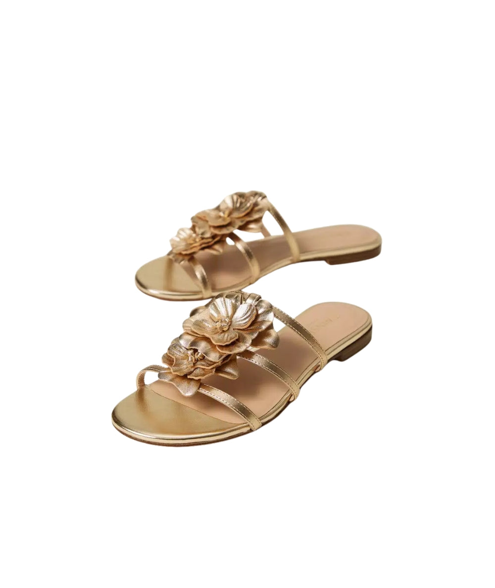 Twinset Sandalo in Pelle con Dettagli a Fiore in Rilievo 261TGT084 Oro