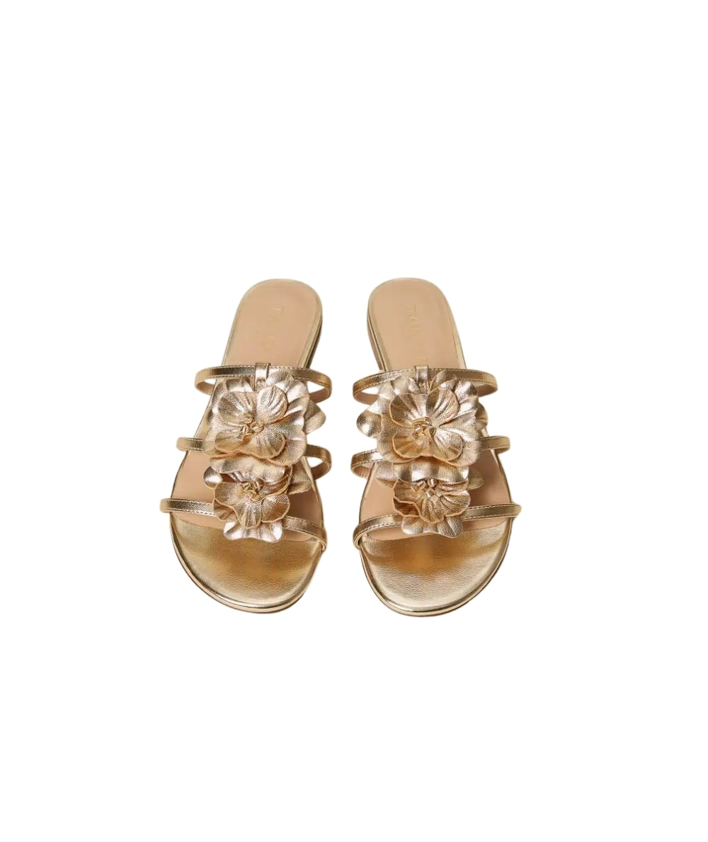 Twinset Sandalo in Pelle con Dettagli a Fiore in Rilievo 261TGT084 Oro