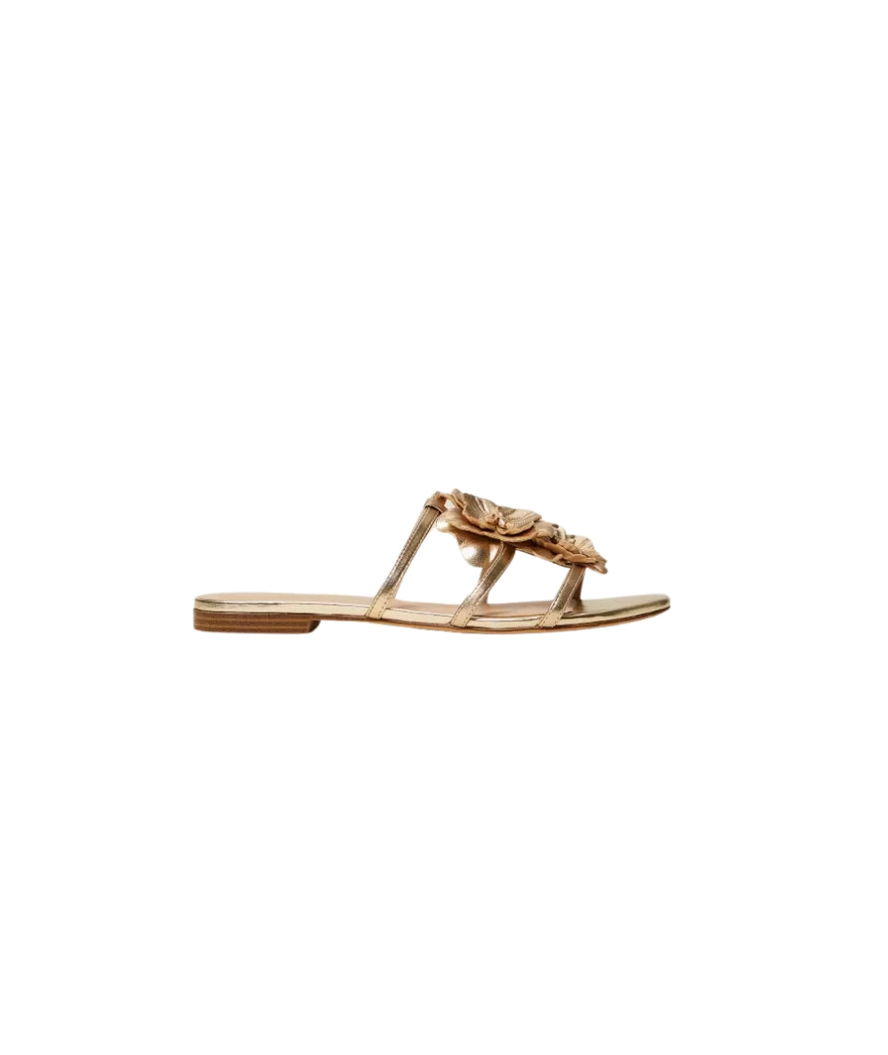 Twinset Sandalo in Pelle con Dettagli a Fiore in Rilievo 261TGT084 Oro