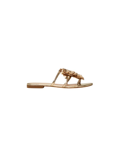 Twinset Sandalo in Pelle con Dettagli a Fiore in Rilievo 261TGT084 Oro