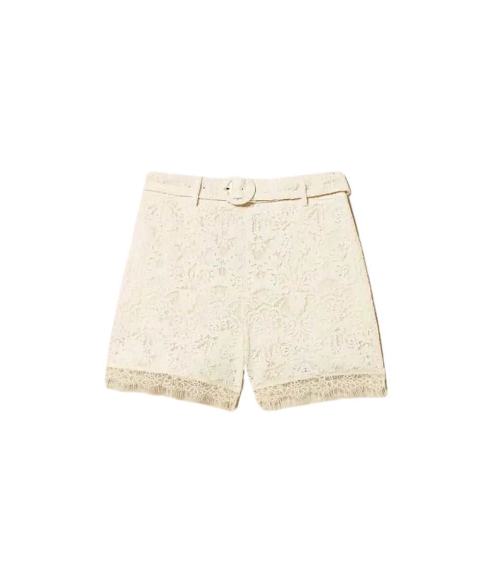 Twinset Shorts in Pizzo con Dettaglio Cintura 261TT2312 Bianco