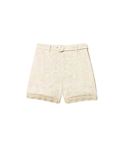 Twinset Shorts in Pizzo con Dettaglio Cintura 261TT2312 Bianco