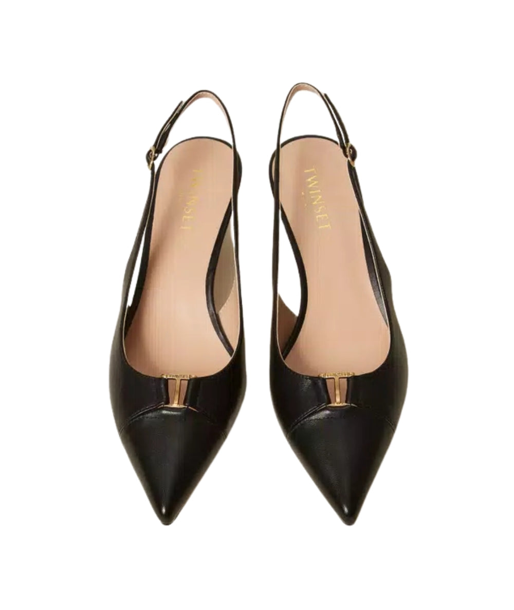 Twinset Sling Back in Pelle con Logo 261TCP034 Nero