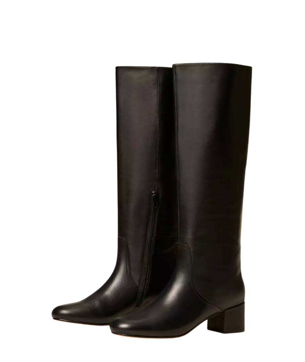 Twinset Stivale Alto in Pelle 252TCP240 Nero 00006