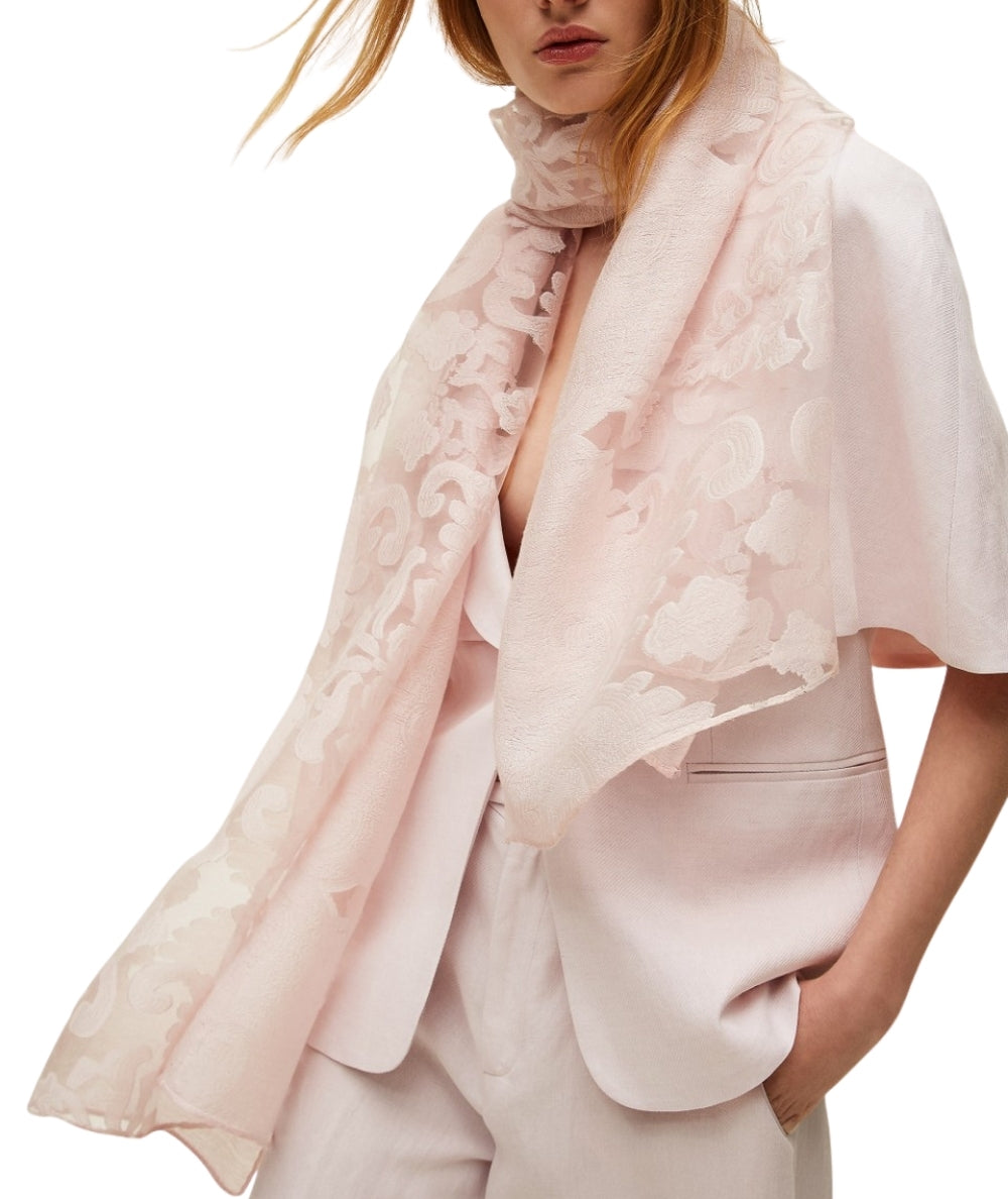 Twinset Stola con Motivo Floreale e Trasparenze 261TA4320 Rosa Sabbia