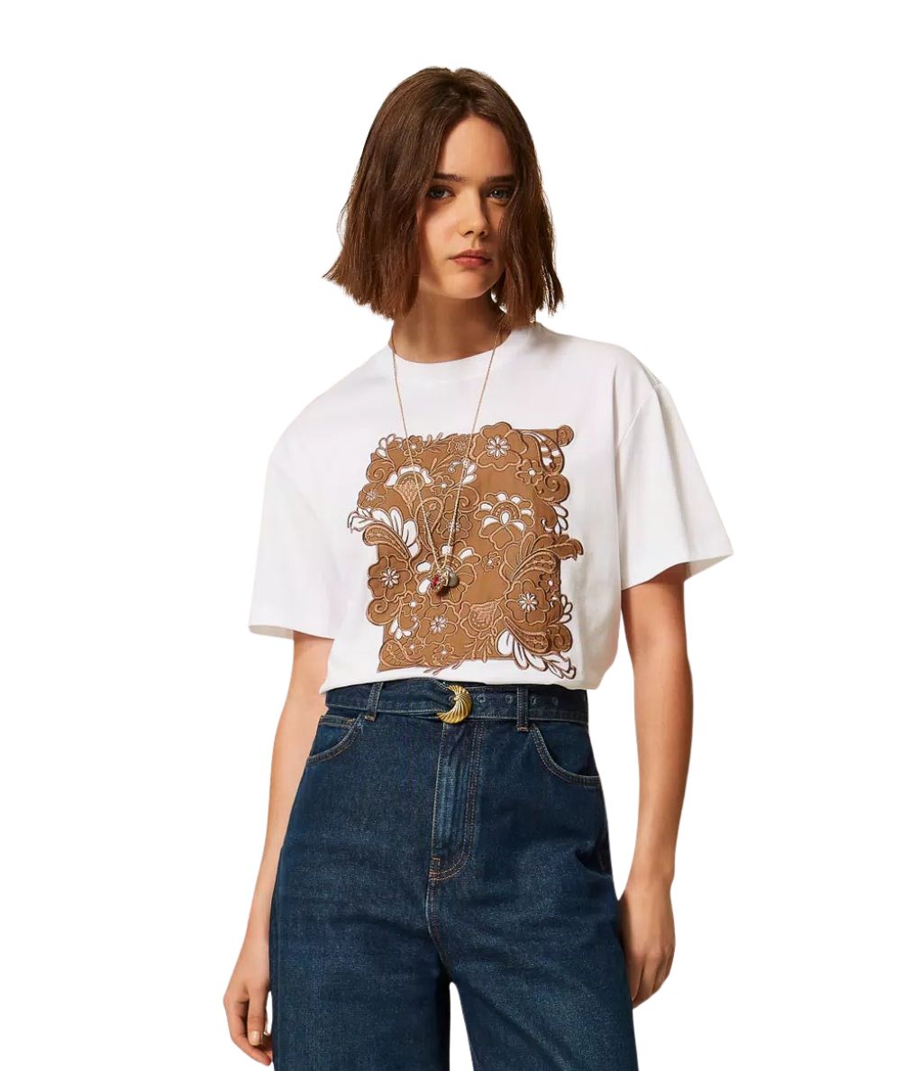 Twinset T-shirt con Patch Ricamato 262TP2760 Bianco