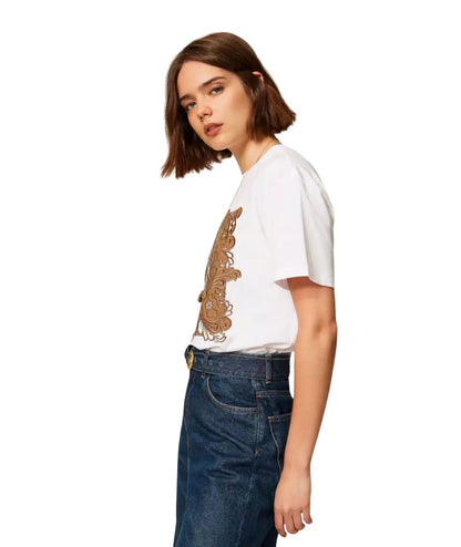 Twinset T-shirt con Patch Ricamato 262TP2760 Bianco