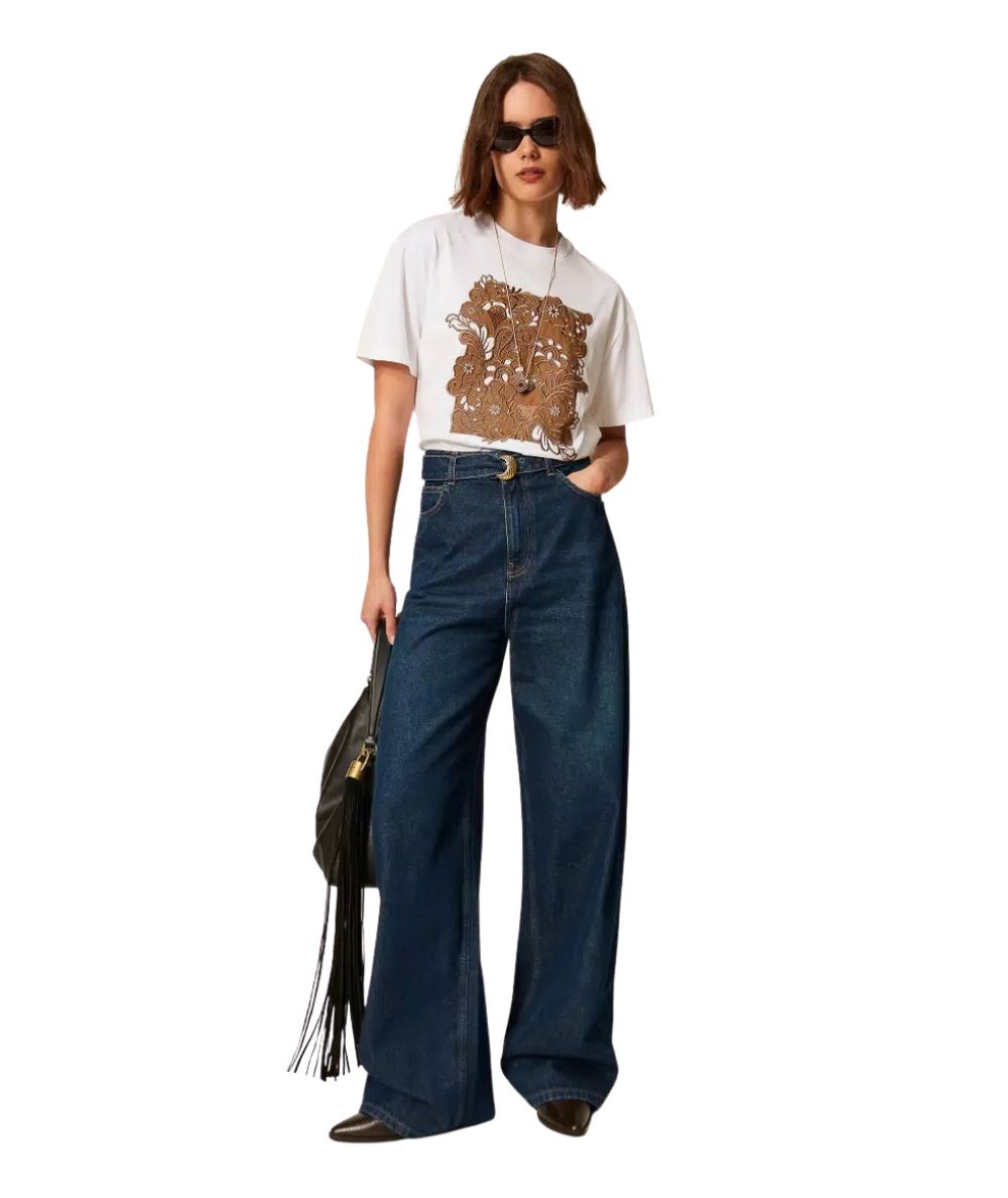 Twinset T-shirt con Patch Ricamato 262TP2760 Bianco