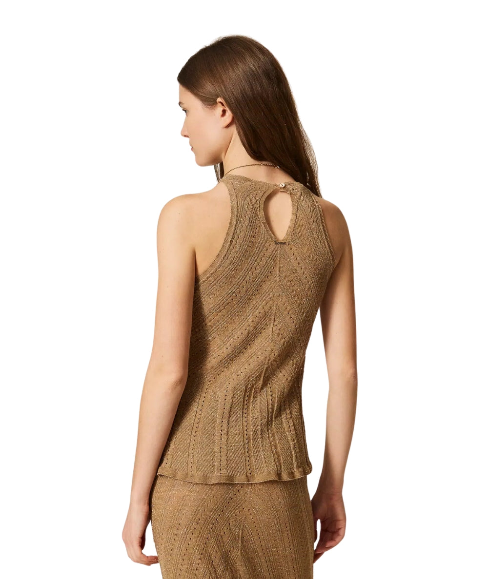 Twinset Top in Maglia Traforata con Lurex 261TT3210 Oro 