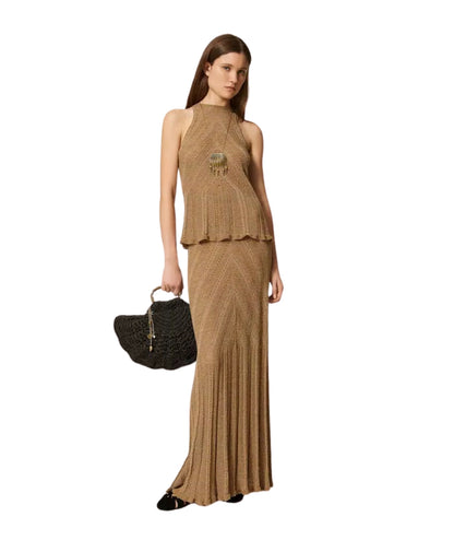 Twinset Top in Maglia Traforata con Lurex 261TT3210 Oro 