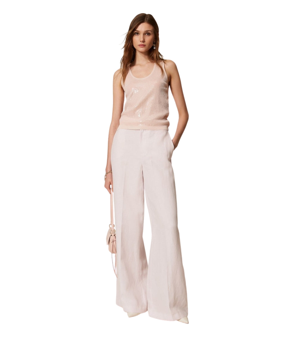 Twinset Top in Maglia con Ricami di Paillettes 261TP3301 Rosa Sabbia