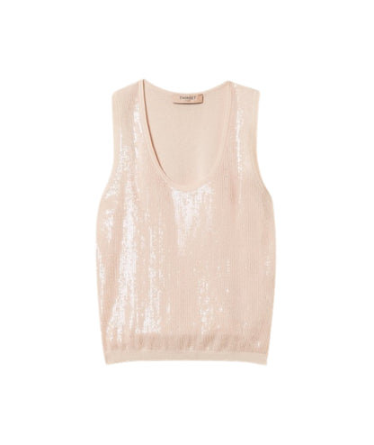 Twinset Top in Maglia con Ricami di Paillettes 261TP3301 Rosa Sabbia