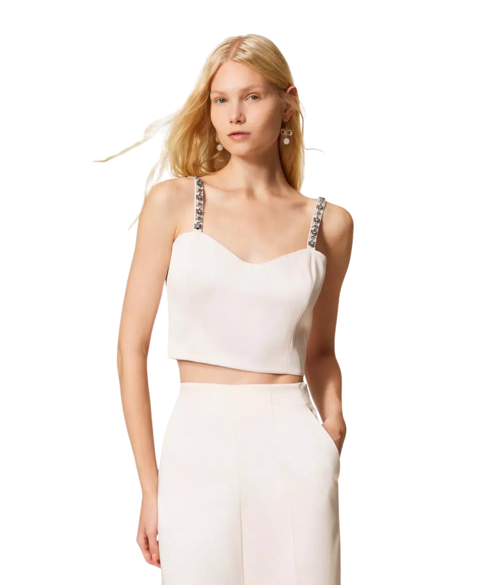 Twinset Top in Duchesse con Spalline Gioiello 261TP2413 Rosa Sabbia