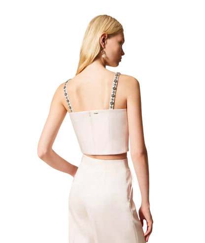 Twinset Top in Duchesse con Spalline Gioiello 261TP2413 Rosa Sabbia