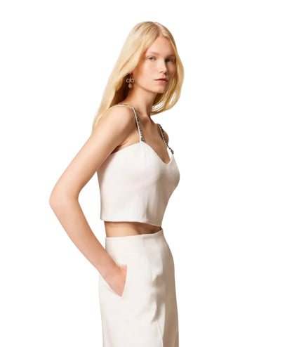 Twinset Top in Duchesse con Spalline Gioiello 261TP2413 Rosa Sabbia