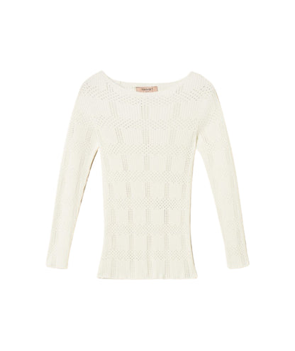 Twinset in Maglia Viscosa Stretch a Quadri Traforata 261TP3401 Bianco