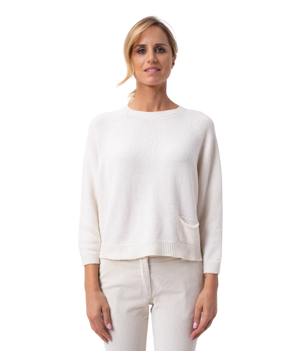 Vicario Cinque Maglione Girocollo con Taschino MANTOVA305 Bianco