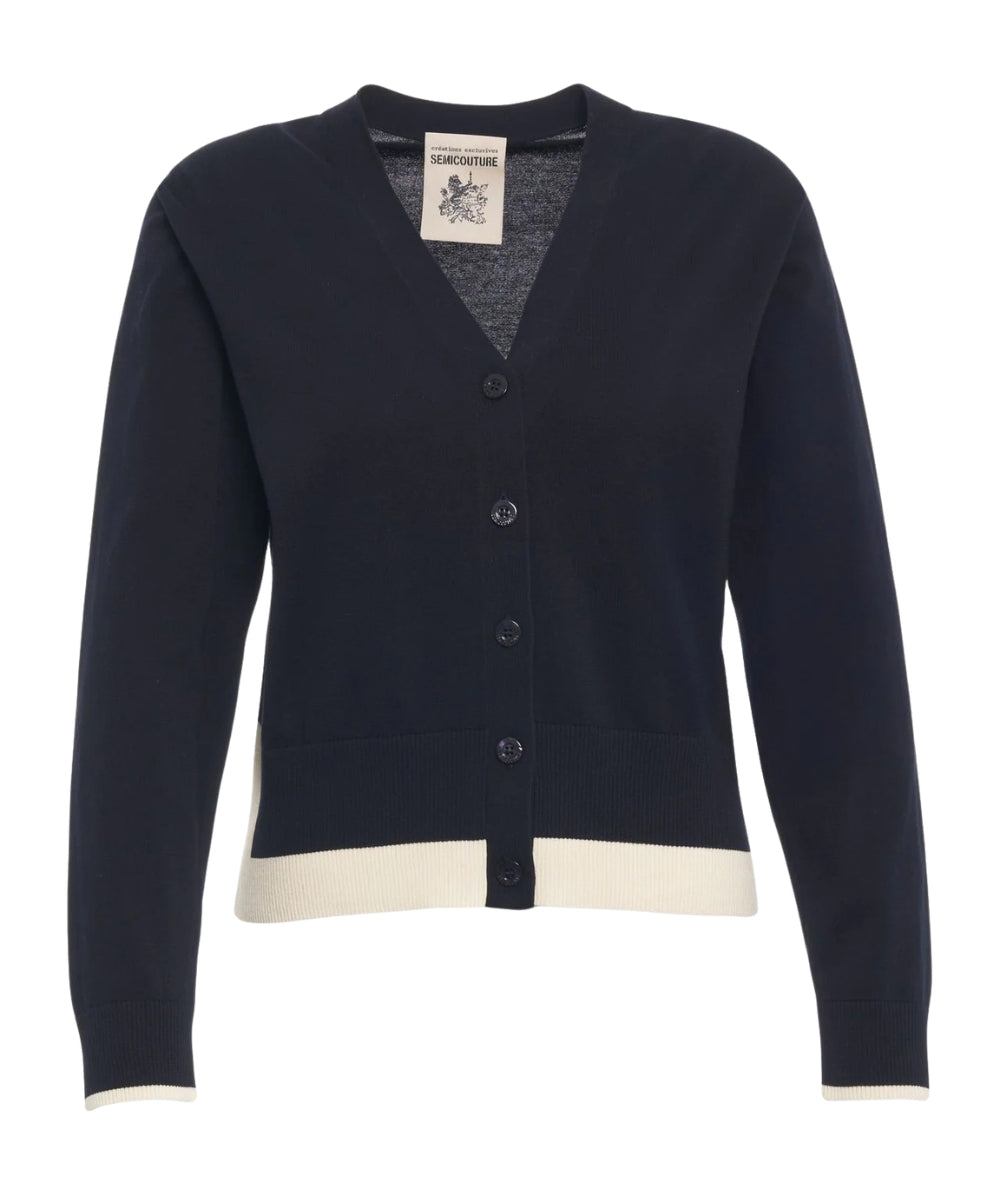 Semicouture Cardigan Scollo a V Amanda Y6SA26 Bianco Blu