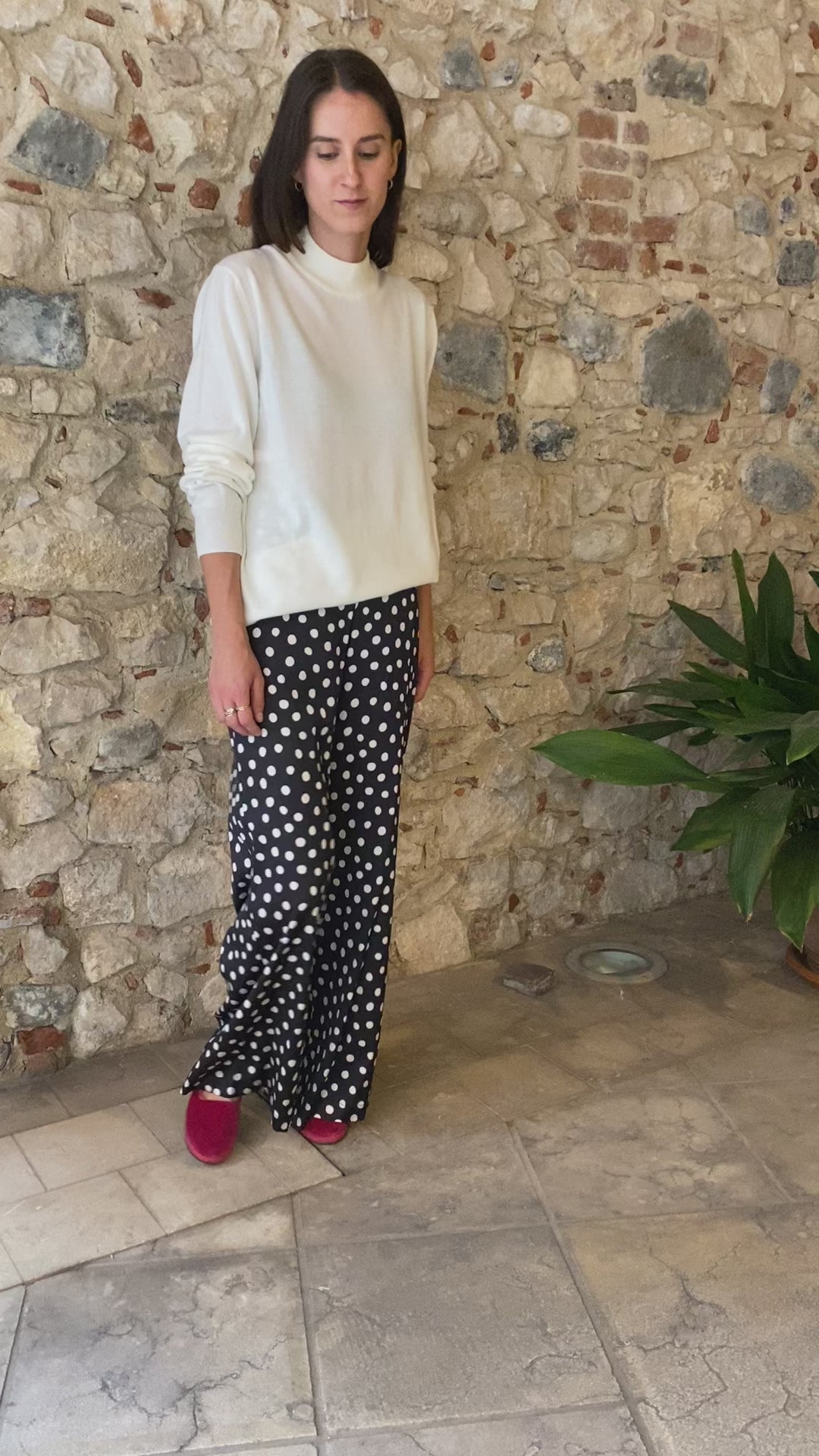 Shirtaporter Pantalone in Fantasia Pois TR3799 Bianco e Nero