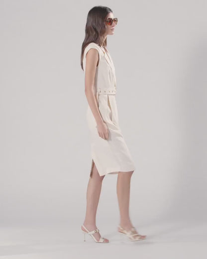 Pinko Abito Midi a Portafoglio con Scollo a V Amadine 106565 A2W6 Bianco Crema